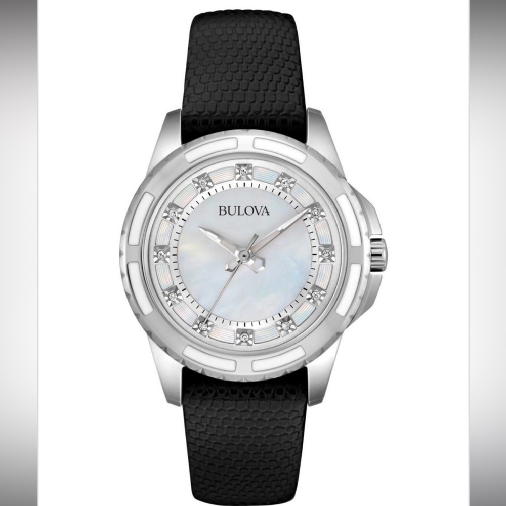 Bulova Women’s Diamond Watch 98P139 - Stainless Steel with Leather Strap